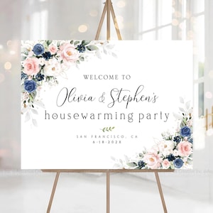 Letrero de bienvenida para inauguración de la casa, Letrero para fiesta de inauguración de la casa, Decoración para fiesta de inauguración de la casa, Invitación para inauguración de la casa, Decoraciones para inauguración de la casa, Azul marino