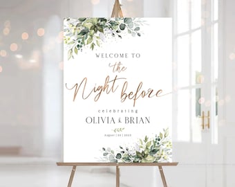 Rehearsal Dinner Sign, Rehearsal Sign, Greenery Decor, The Night Before Rehearsal Dinner Welcome Sign, Wedding Sign, Greenery Eucalyptus