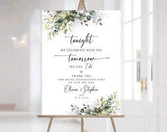 Rehearsal Dinner Sign, Greenery The night before Rehearsal Dinner, Wedding Rehearsal Sign, Greenery Eucalyptus Decor, Rehearsal Dinner Decor