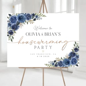 Letrero de bienvenida para inauguración de la casa, Letrero para fiesta de inauguración de la casa, Decoración para fiesta de inauguración de la casa, Invitación para inauguración de la casa, Decoraciones para inauguración de la casa, Azul marino