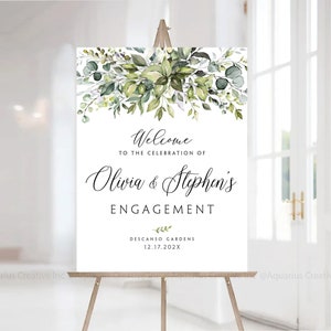 Engagement welcome sign, Engagement party sign, Greenery Party Decor, Engagement party decorations, Engagement Sign, Engaged sign, Signs