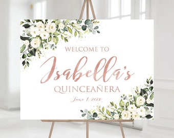 Letrero de bienvenida para quinceañera, letrero de quinceañera, decoraciones verdes para quinceañera, letrero de 15.º cumpleaños, letrero de 16.º cumpleaños, letrero para baby shower