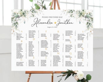 Wedding seating chart alphabetical, Greenery Wedding Seating Chart, Rustic Wedding Seating Chart , Greenery wedding,  Wedding decorations