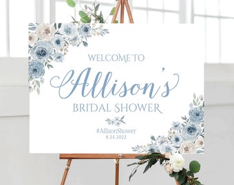 Bridal Shower decoration, Bridal Shower Welcome Sign, Bridal Shower sign, Bridal shower invite, Bridal shower Poster, Dusty Blue Decoration