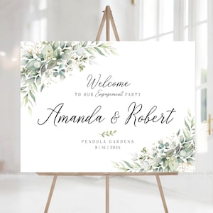 Engagement welcome sign, Engagement party sign, Engagement Decor, Engagement party decorations, Greenery Engagement Sign, Engaged Sign