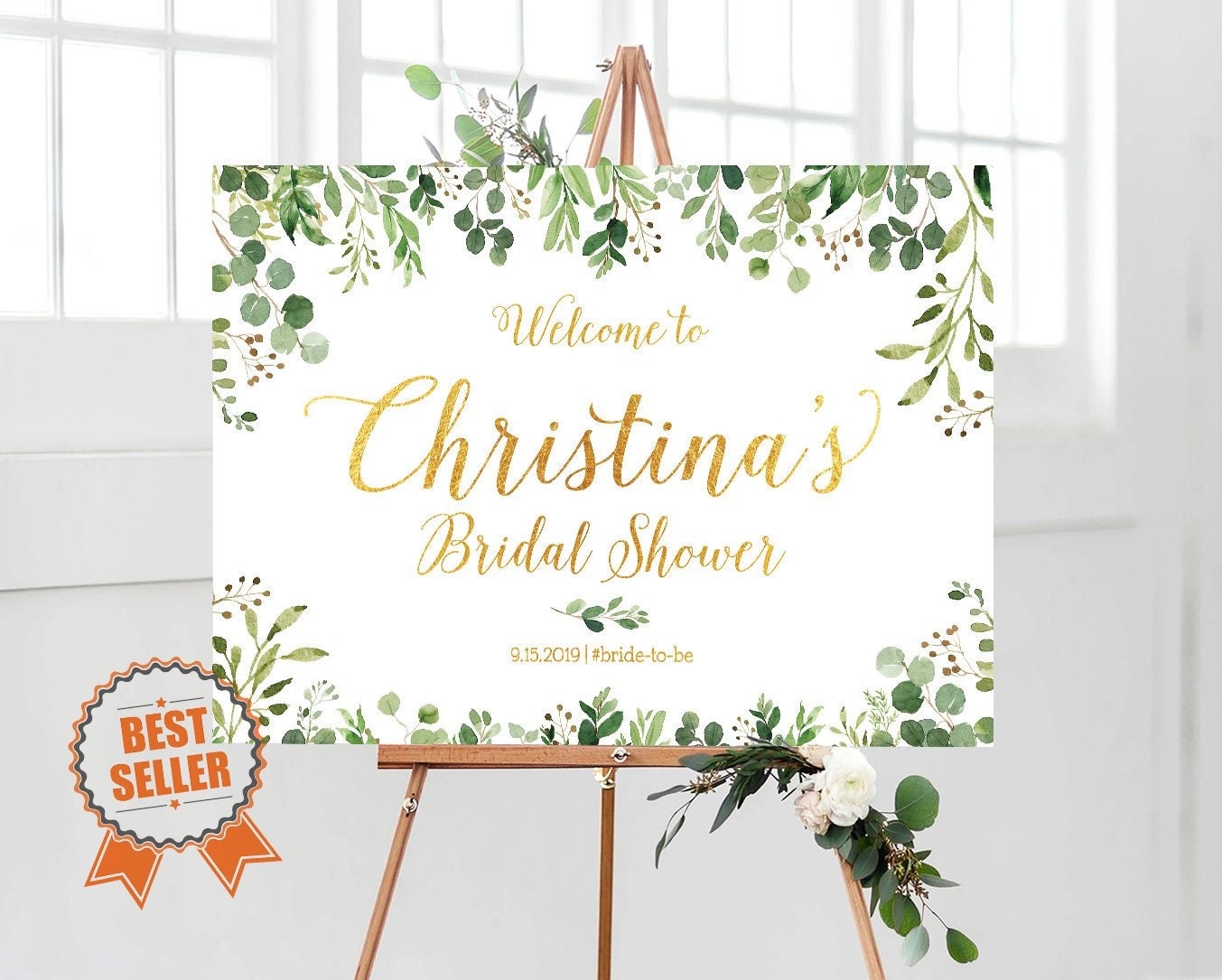 Bridal Shower Sign Greenery Bridal Shower Greenery Shower Etsy
