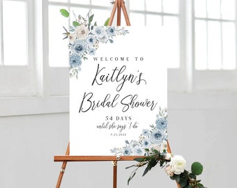 Bridal Shower decoration, Bridal Shower Welcome Sign, Bridal Shower sign, Bridal shower invite, Bridal shower Poster, Dusty Blue Decoration