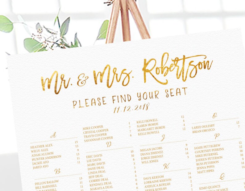 Wedding decorations Seating chart Gold seating chart Table Seating Chart Wedding Seating Chart Wedding seating chart alphabetical