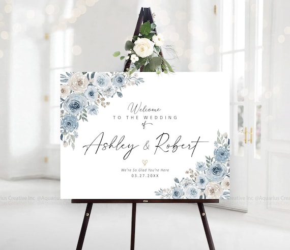 Wedding decoration, Wedding Welcome Sign, Dusty Blue Wedding sign, Dusty Blue invite, Wedding Poster, Dusty Blue Decoration, Wedding signs