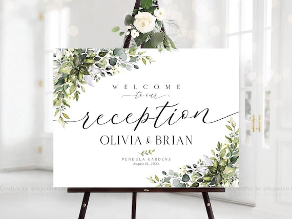 Reception Welcome Sign, Wedding reception sign, Wedding Welcome Sign, Wedding reception Decor, Greenery wedding Sign, Rehearsal dinner sign