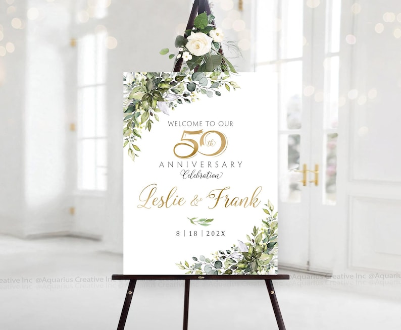 Anniversary Decorations, anniversary gifts, Anniversary sign, Anniversary sign 50th, 50th anniversary invitations, 50th anniversary Invite, 50 years of marriage, 50 years wedding invitation, 50th wedding anniversary, Personalized Wedding Anniversary sign, White and gold Anniversary Decorations, 50th anniversary Decor, 50 Year Anniversary, Anniversary sign,