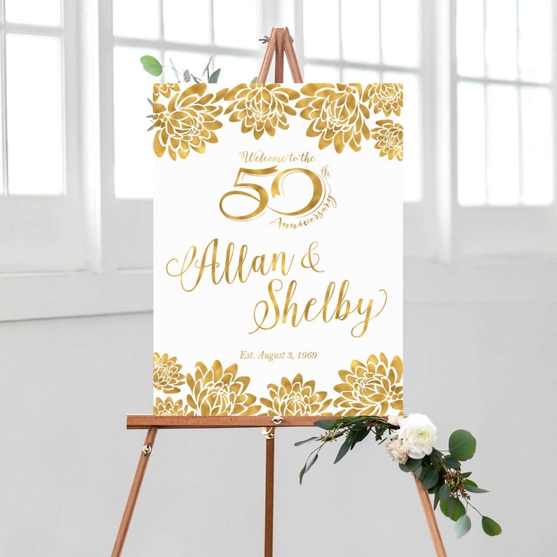 Cartel del 50 aniversario, Aniversario de bodas de oro, decoración del 50 aniversario, cartel del 50 aniversario, Bienvenidos al 50 aniversario imagen 1