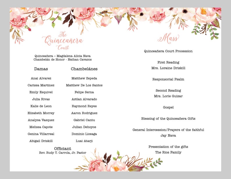 Quinceanera Programs 8.5 X 11 Folded to 8.5 Etsy