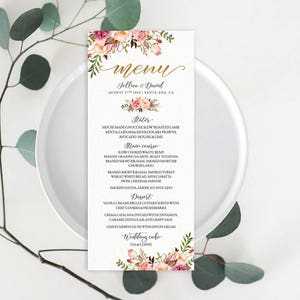 Trouwmenu, afdrukbaar trouwmenu, menukaart, rustiek dinermenu, menu bruiloft, afdrukbaar, sjabloon bruiloft menu, aangepast trouwmenu
