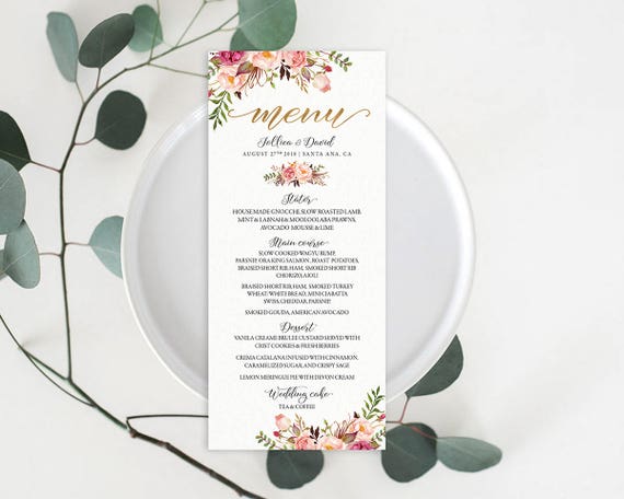 Wedding Menu Printable Wedding Menu Menu Card Rustic Dinner | Etsy
