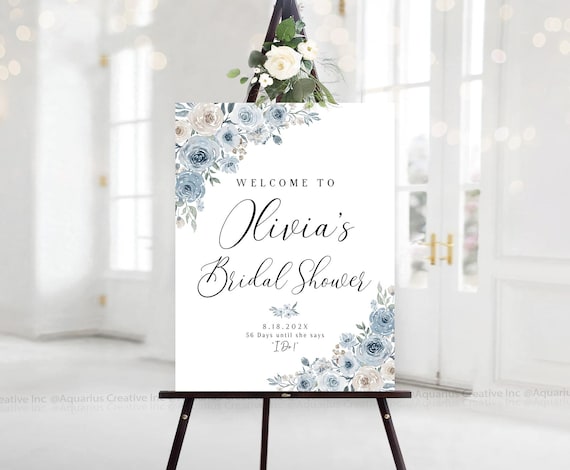 Personalized Bridal Shower sign, Bridal Shower decoration, Bridal Shower Welcome Sign, Bridal shower invite, Dusty Blue Decoration