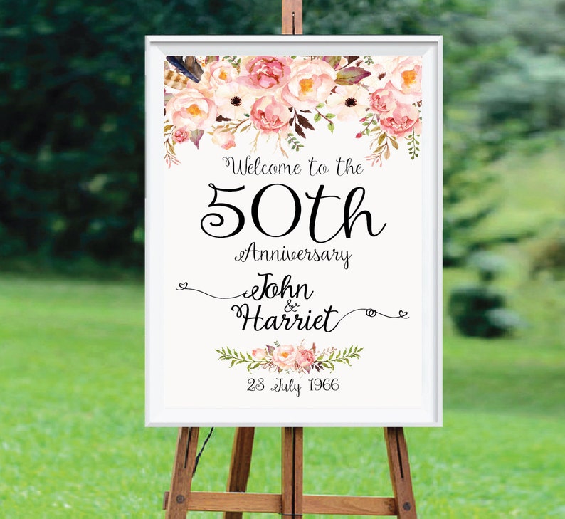 Cartel del 50 aniversario, Aniversario de bodas de oro, decoración del 50 aniversario, cartel del 50 aniversario, Bienvenidos al 50 aniversario imagen 2