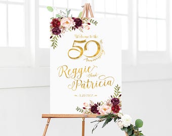 Signo de aniversario, signo del 50 aniversario, signo de aniversario imprimible, decoración del 50 aniversario, cartel del 50 aniversario, 50 aniversario