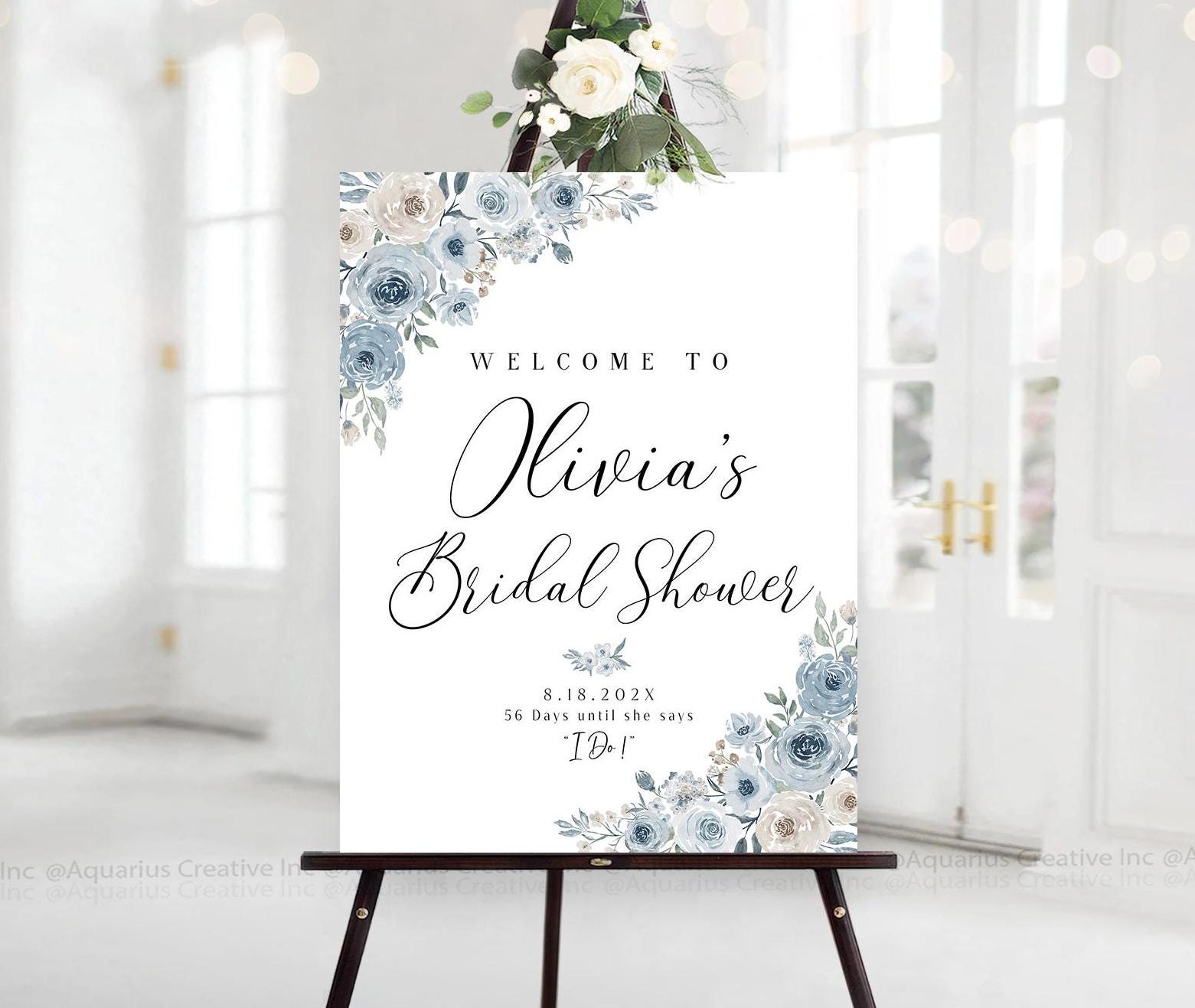 Bridal Shower decoration, Bridal Shower Welcome Sign, Bridal Shower sign, Bridal shower invite, Bridal shower Poster, Dusty Blue Decoration