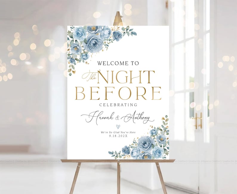 Rehearsal Dinner Sign, Welcome to the Night Before Sign, Wedding Rehearsal Sign, Engagement welcome sign, Greenery Wedding Decorations, One day Away Sign, The day before sign