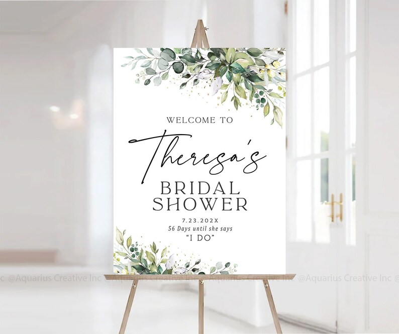 Bridal Shower Sign Greenery Bridal Shower Greenery Shower Etsy