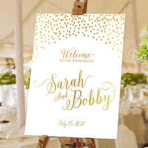Gold Confetti Wedding Welcome Sign Navy Blue Navy and Gold - Etsy