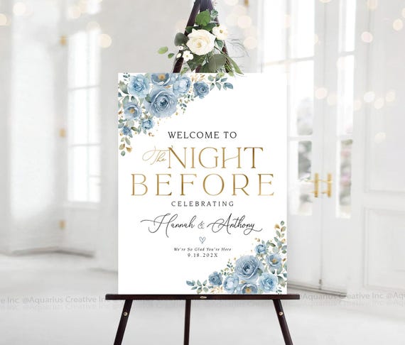 Rehearsal Dinner Sign, Dusty Blue Rehearsal Sign, The Night Before Rehearsal Dinner Welcome Sign, Dusty Blue Wedding, Dusty Blue Decor