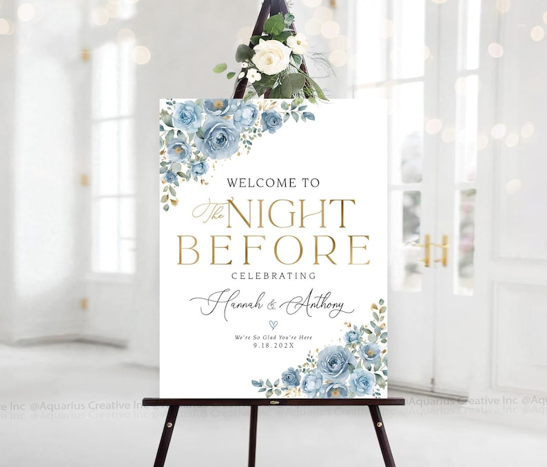 Rehearsal Dinner Sign, Welcome to the Night Before Sign, Wedding Rehearsal Sign, Engagement welcome sign, Greenery Wedding Decorations, One day Away Sign, The day before sign