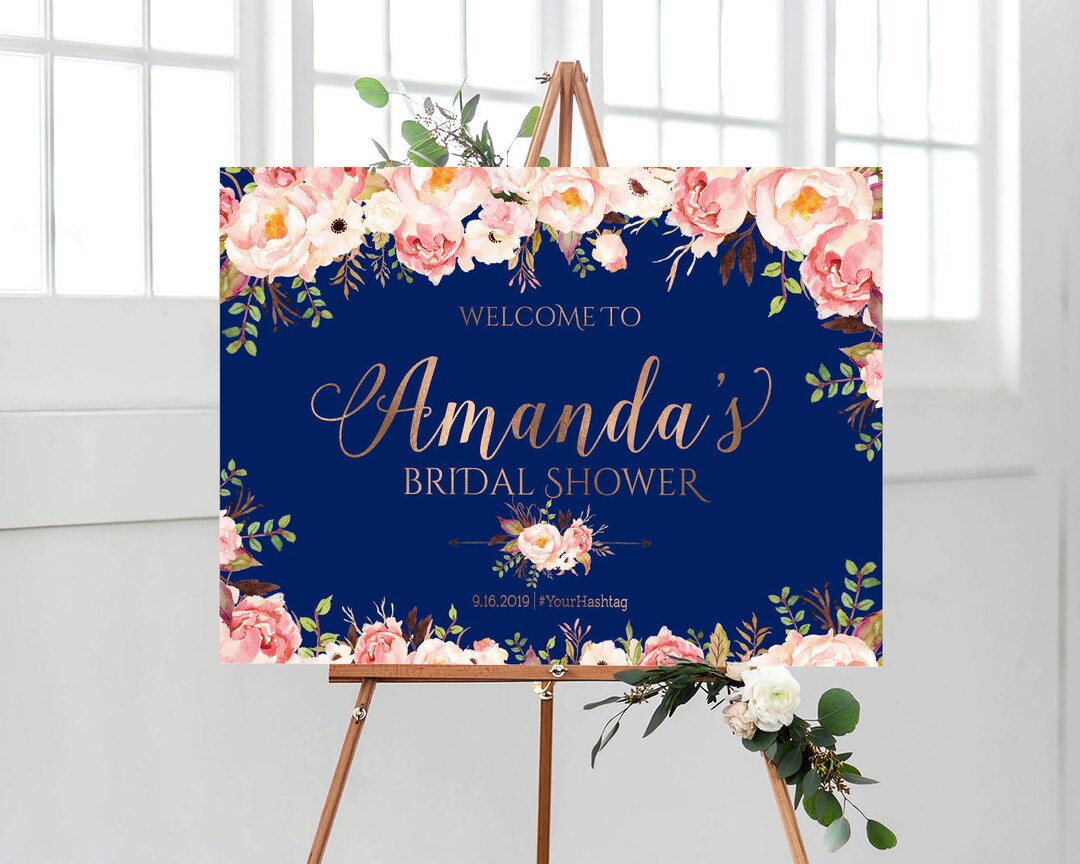 Navy Bridal Shower Welcome Sign, Shower Signs, Bridal Shower Sign, Navy ...