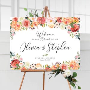 Letrero de bienvenida para la cena de ensayo, Letreros de boda, Letrero para la cena de ensayo de otoño, Fiesta de flores de coral, Decoración para la cena de ensayo, Decoraciones de coral