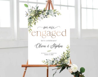 Engagement party sign, Engagement welcome sign, Greenery Party Decor, Engagement party decorations, Engagement Sign, Engaged sign, Signs