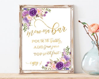 Mom-osa Bar Sign, Momosa Bar Baby Shower, Baby Shower Sign, Momosa Bar Sign, Baby Shower Decor, Bubbly Bar Sign, Purple decorations