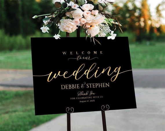 Wedding Welcome Sign, Minimalist Wedding Sign, Wedding signs, Modern wedding sign, Black Gold Wedding, Wedding decorations, Wedding decor