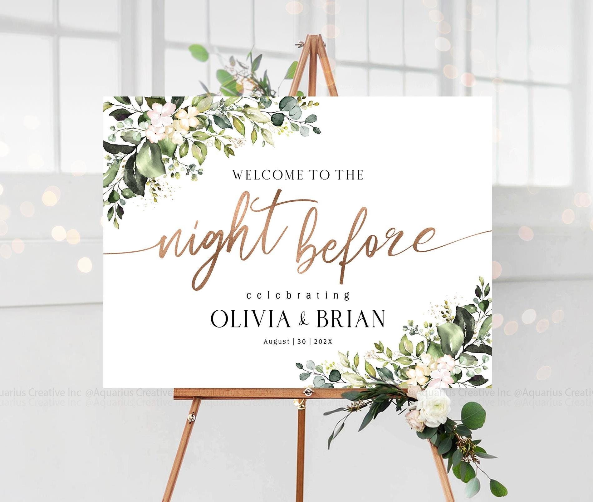 Rehearsal Dinner Sign, Rehearsal Sign, Greenery Decor, The Night Before Rehearsal Dinner Welcome Sign, Wedding Sign, Greenery Eucalyptus