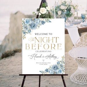 Rehearsal Dinner Sign, Welcome to the Night Before Sign, Wedding Rehearsal Sign, Engagement welcome sign, Greenery Wedding Decorations, One day Away Sign, The day before sign