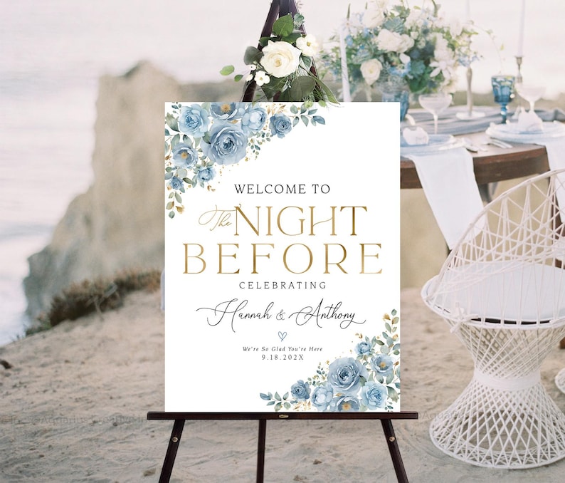 Rehearsal Dinner Sign, Welcome to the Night Before Sign, Wedding Rehearsal Sign, Engagement welcome sign, Greenery Wedding Decorations, One day Away Sign, The day before sign