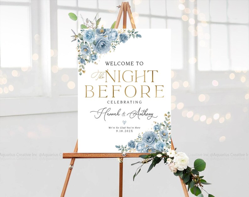 Rehearsal Dinner Sign, Welcome to the Night Before Sign, Wedding Rehearsal Sign, Engagement welcome sign, Greenery Wedding Decorations, One day Away Sign, The day before sign