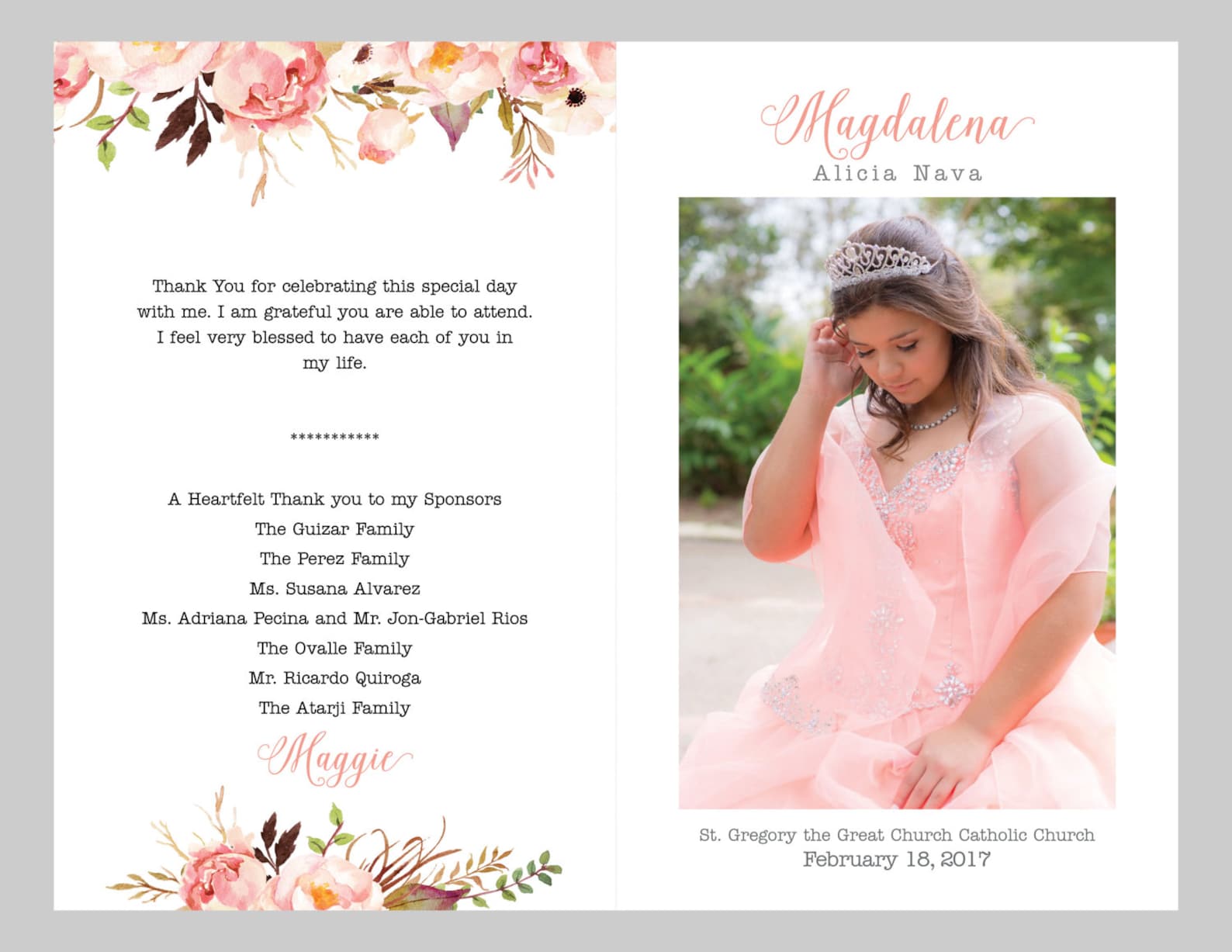 Quinceanera Programs 8.5 X 11 folded to 8.5 Etsy