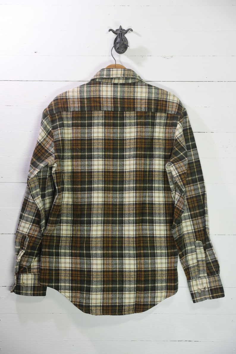 Medium Vintage 1970/'s Mike/'s Place Brown /& Yellow Flannel Button Down Shirt