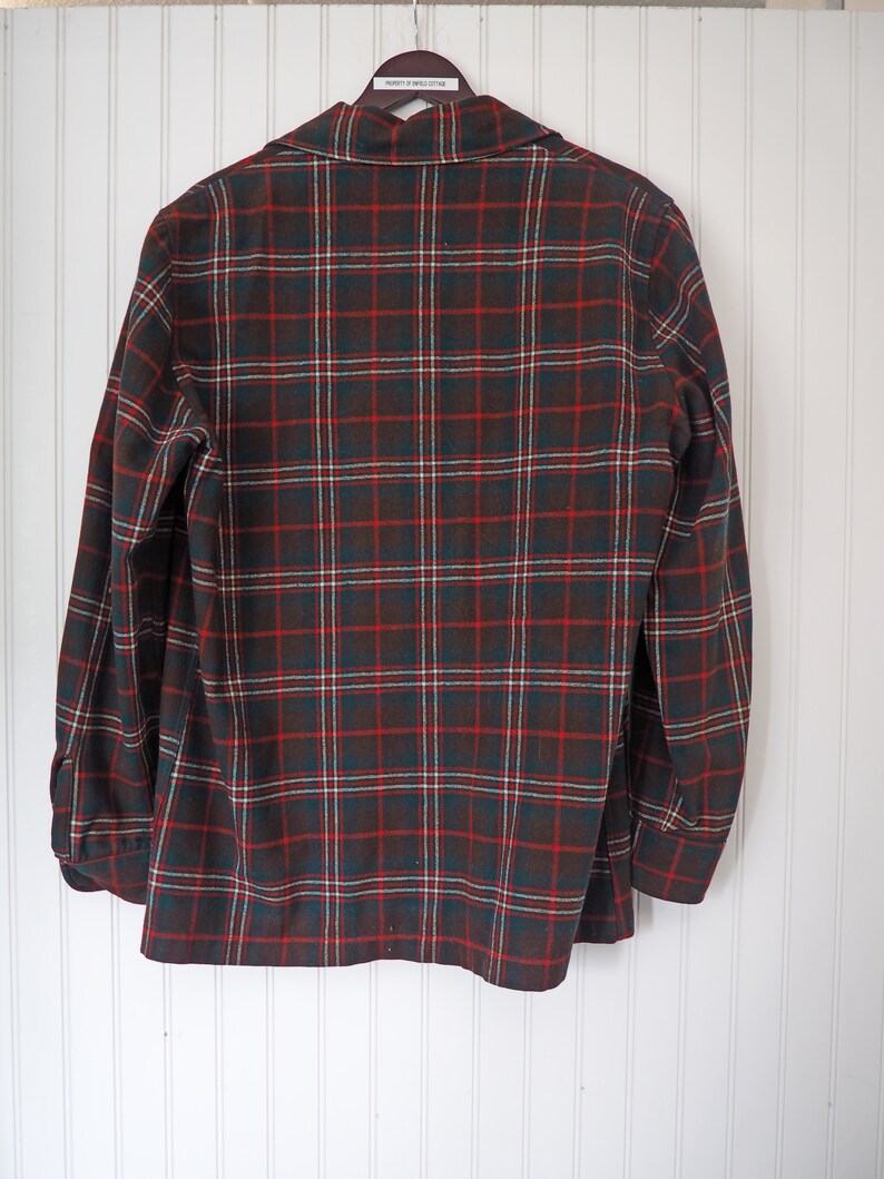 1960/'s Pendleton Virgin Wool Plaid Blazer w Leather Buttons Made in USA Size Medium