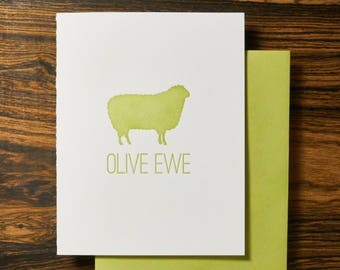 Olive Ewe (I Love You) - Letterpress Valentine's Day Card