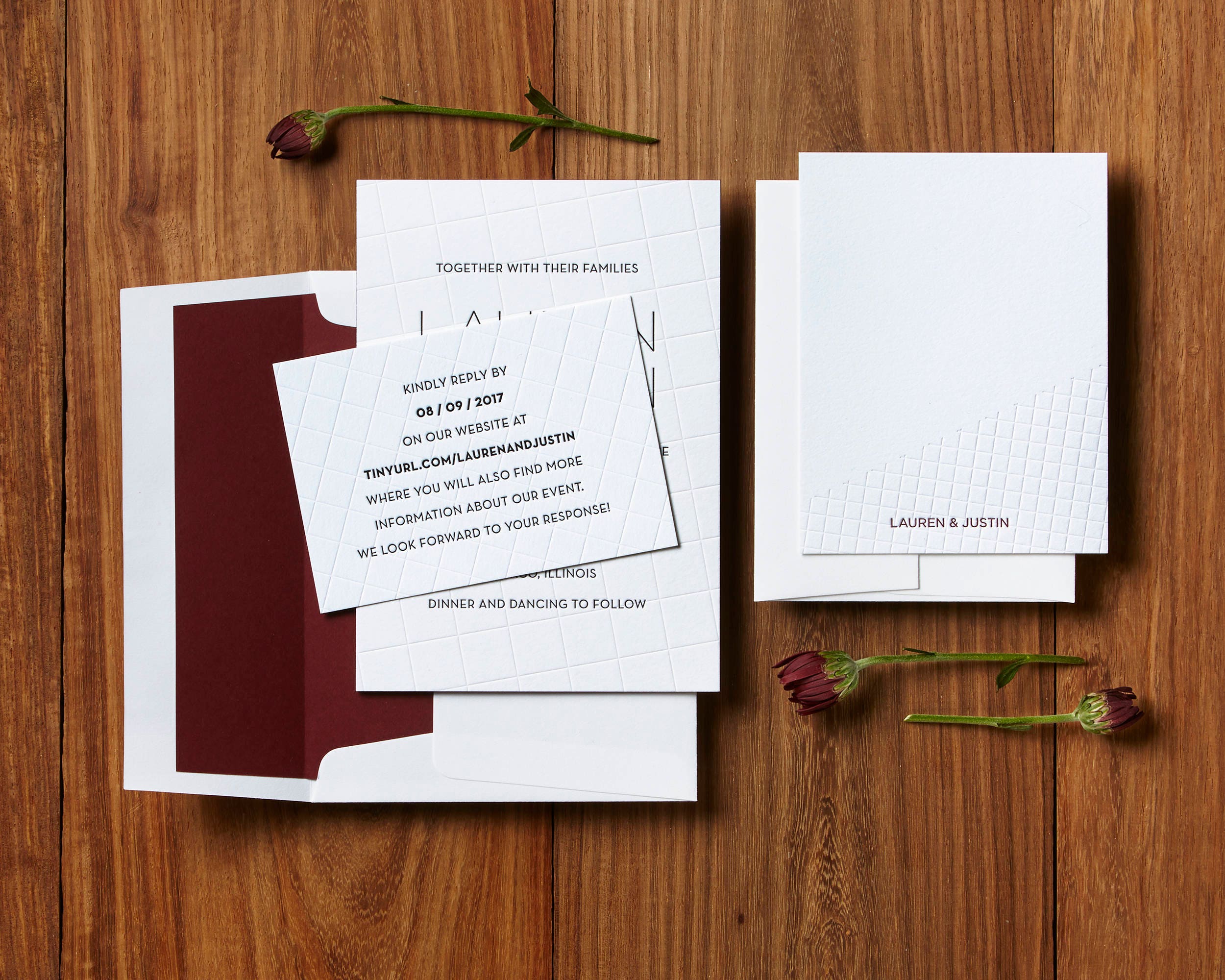 Grid Invitation Contemporary Grid - Custom Letterpress Wedding Invitations Stationery ...