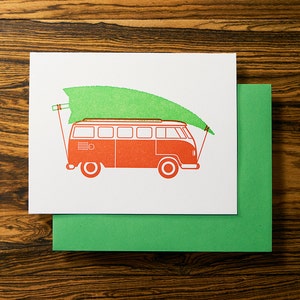 Cartão de Natal Vintage Bus - Divertido Tipografia de Feriado