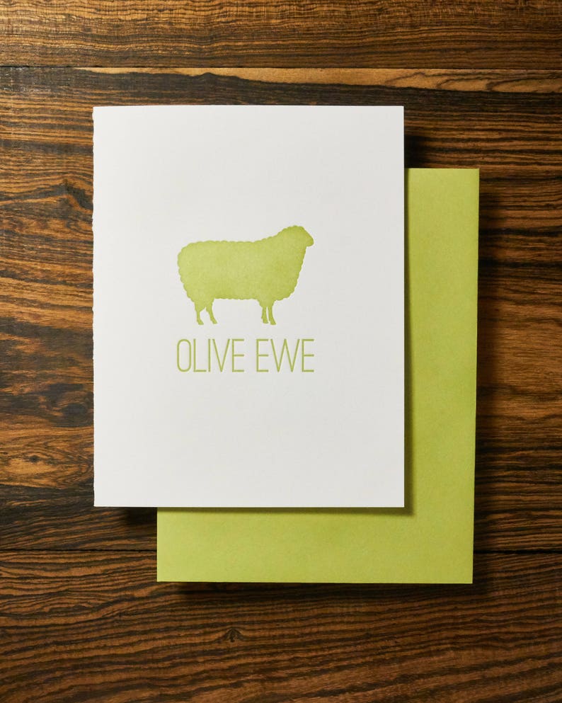 Olive Ewe I Love You Letterpress Valentine's Day Card image 1