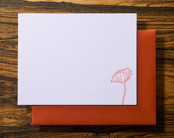 Poppy Flower - Letterpress Stationery Note