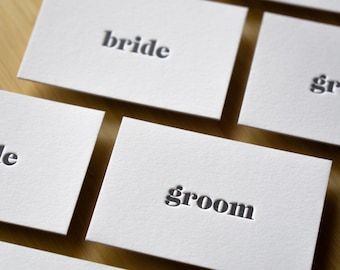 Wedding Place Cards, Letterpress Printed — Modern Simple Bride and Groom, Groom and Groom, Bride and Bride Escort Cards