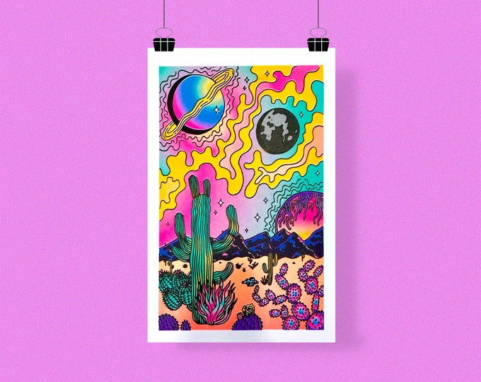 Trippy Desert Risograph Print