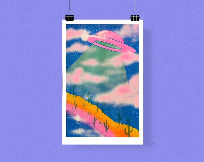 UFO Cotton Candy Risograph Print