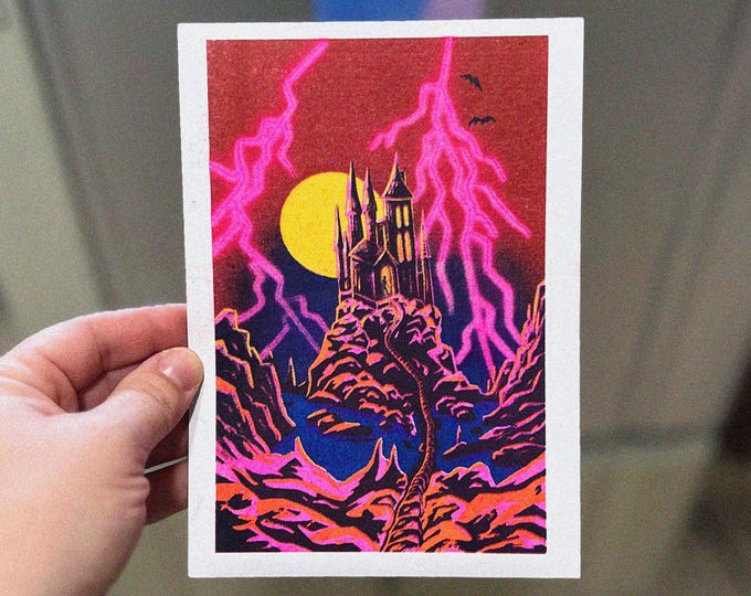 The Castle Illustration 5x7 Risograph Print