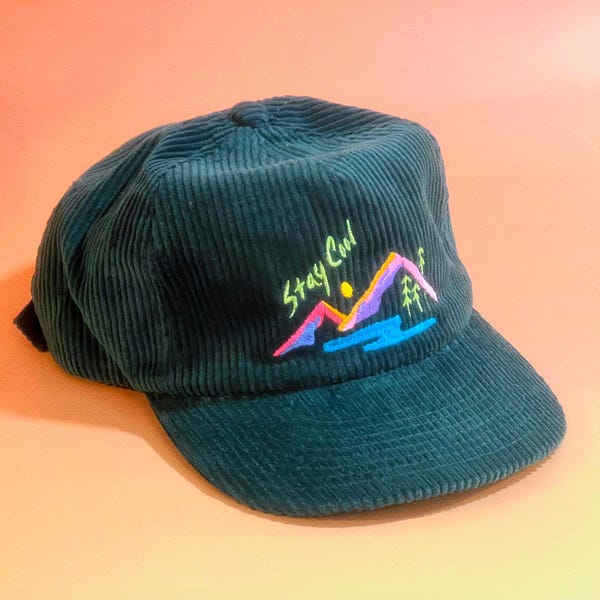 Embroidered Corduroy 5-Panel Hat: Retro 90s Style